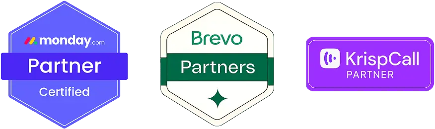 Partners certificados: Monday.com, Brevo y KrispCall
